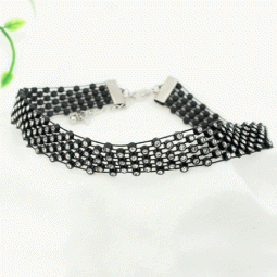 P125029 Black shiny crystal bead choker necklace malaysia