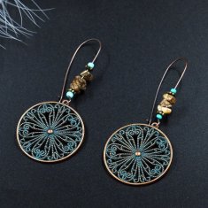 A-HH-HQEF-014 Blue Vintage Stones Circle Flower Hook Earrings