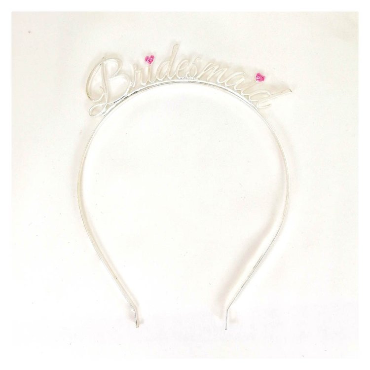 A-JF-HGCsilver Silver Bridesmaid Wording Pink Glitter Headband