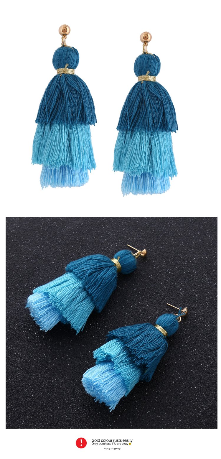 A-QD-E1042blue Blue 3 Layers Arabian Tassel Wholesale Earrings