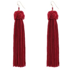A-QD-E0371R Red Twisted Dangling Tassel Hook Earrings