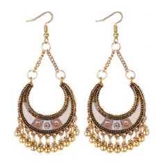 P131313 White Brown with Pink Diamonds Crescent Hook Earrings