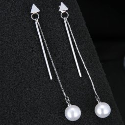 C017090414 Silver Dangling White Bead Korean Inspired Earstuds