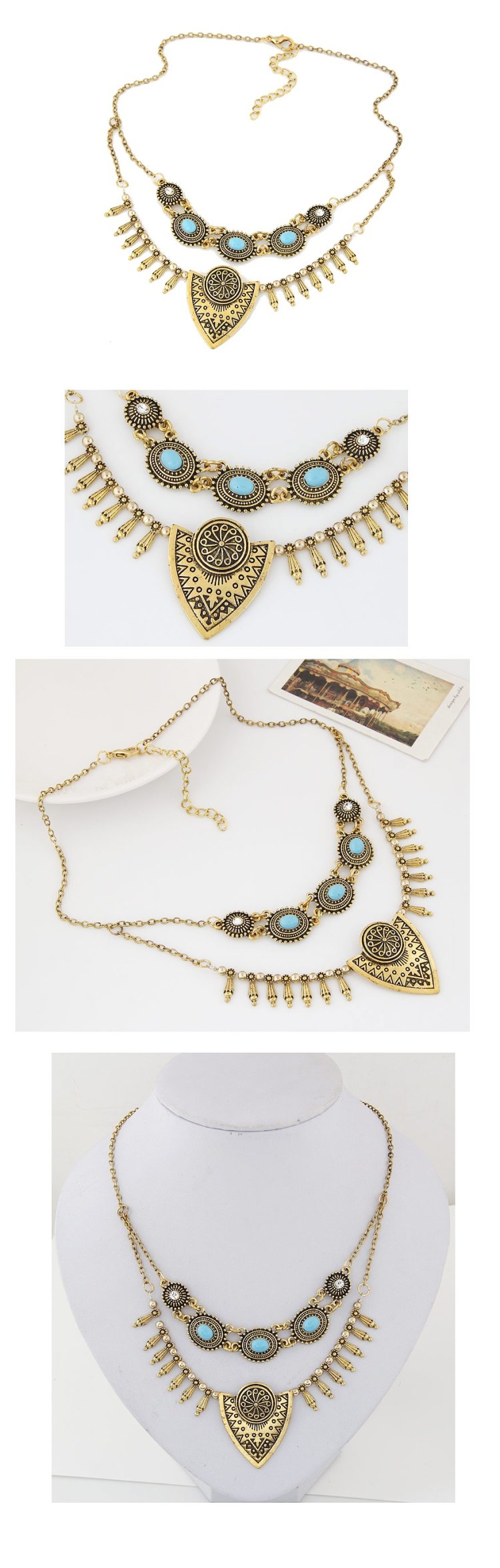 C09051888 Blue bead vintage 2 layer rantai necklace malaysia