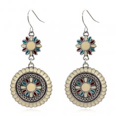 A-HH-HQEF1069(white) White Painted Sunflower Silver Hook Earring