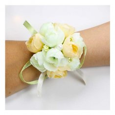 A-GF-cream1 Lime Cream White Roses Flower Bracelet Pearl Studded