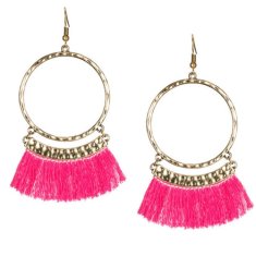 A-KJ-E020336p Pink Gold Round Ring Elegant Tassel Hook Earrings