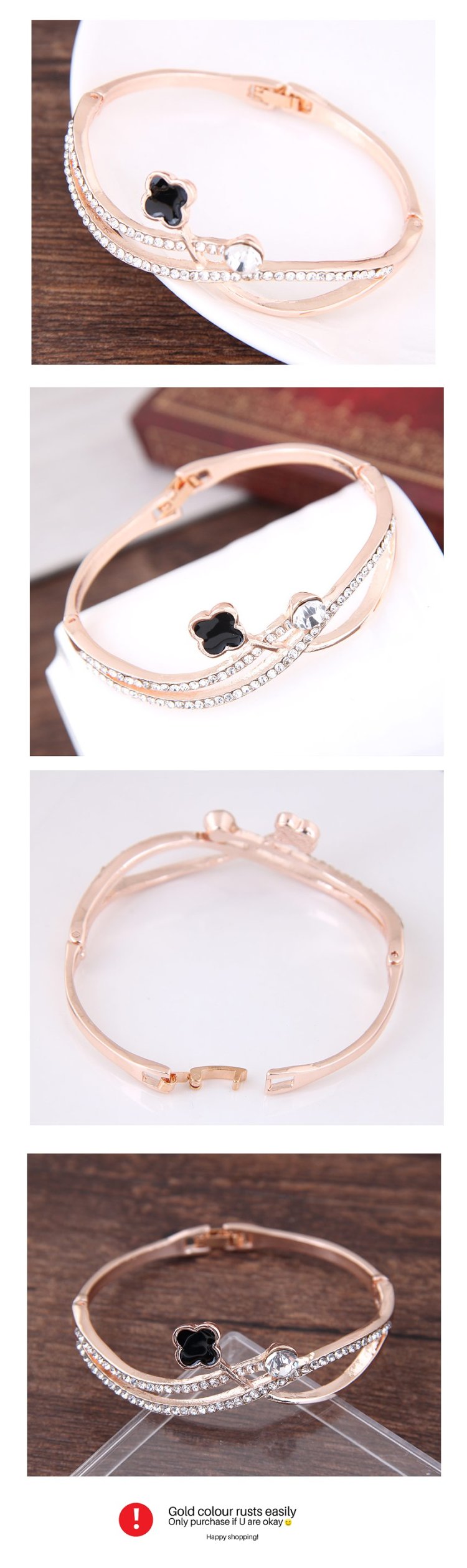 C016060190 Black Clover Shiny Crystals Gold Bangle Malaysia [B0047