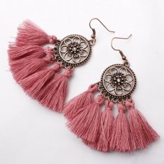 A-SD-XL0234DDustyPink Dusty Pink Flower Tassel Hook Earrings