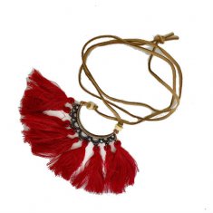 A-HH-HQEF3 Red Tassel Half Floral Pattern Long Necklace Shop