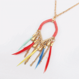 P121386 Colourful spring dangling dream catcher long necklace