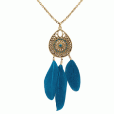 P121844 Green dreamcatcher oval bohemian feather long necklace