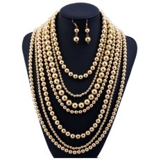 A-H2-100X012 Gold Layer Elegant Middle Long Necklace & Earrings