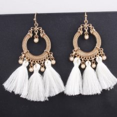 A-SD-XL0245wh White Tassel Round Beads Hook Earrings