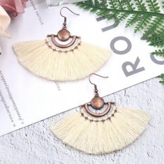 A-HH-HQEF1243white White Spread Tassel Hook Earrings Malaysia