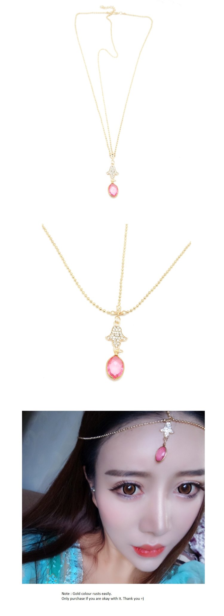 B-D-Pinkbead Pink bead shiny crystals gold bridesmaid headchain