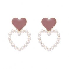 A-TT-903 Trendy Dusty Pink Hearts With White Pearl Love Earstuds