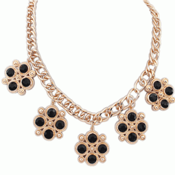 P122461 Black Crystals Flower Gold Choker Necklace Malaysia