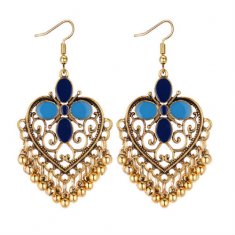 P131286 Two Tone Blue Heart Shape Tangling Bell Hook Earrings