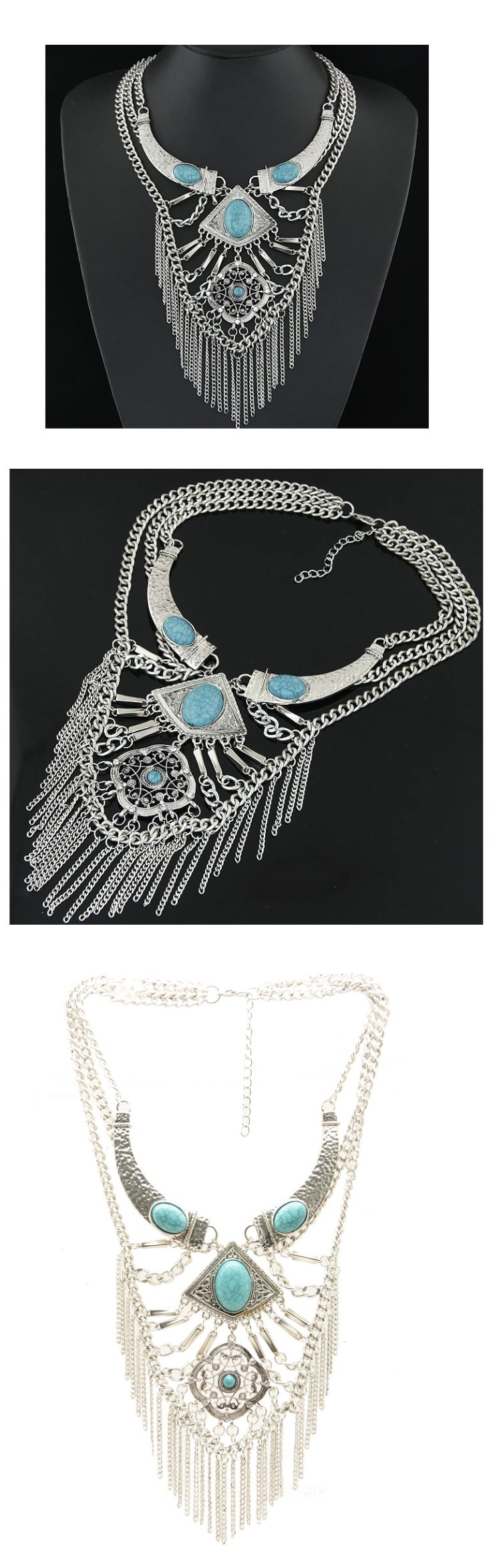 C015075284 Bohemian beads antique silver statement necklace shop