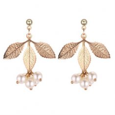 P132082 Gold Leave With White Beads Eartsuds Wholesale Shop
