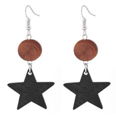 C110414147 Black Wooden Star Arabian Hook Earrings