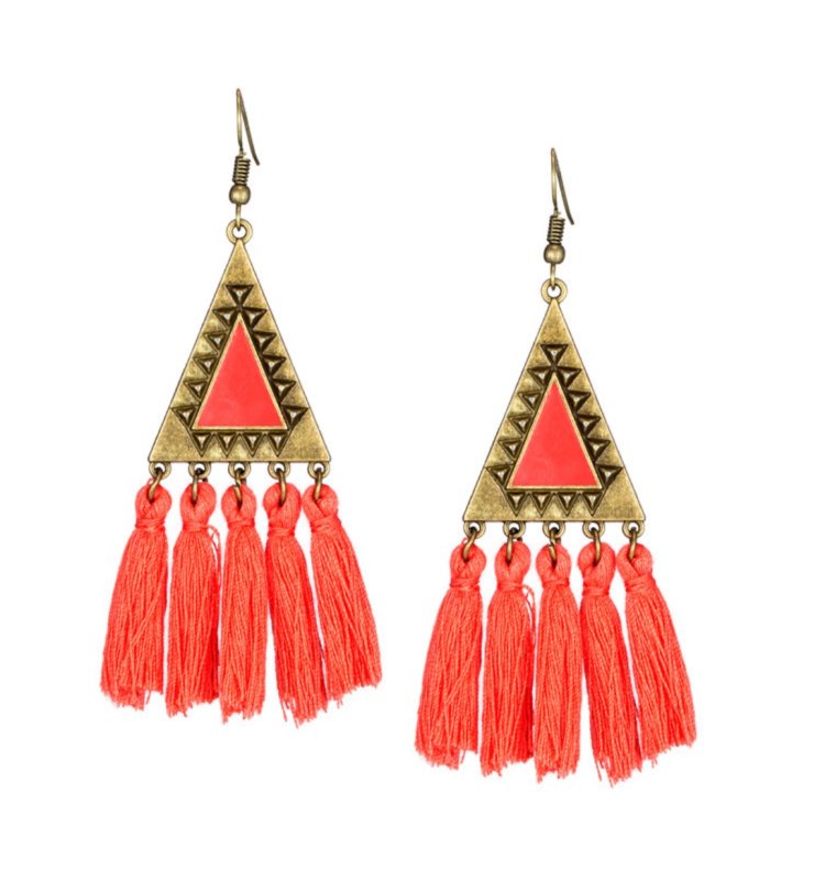 A-KJ-E020334or Orange Triangle Vintage Tassel Hook Earrings