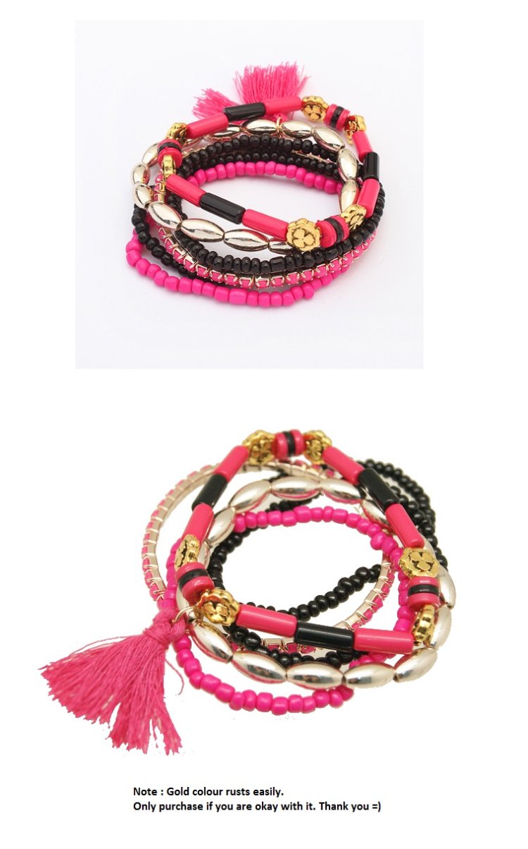 P119302 Pink beads elastic korean bracelet accessories shop