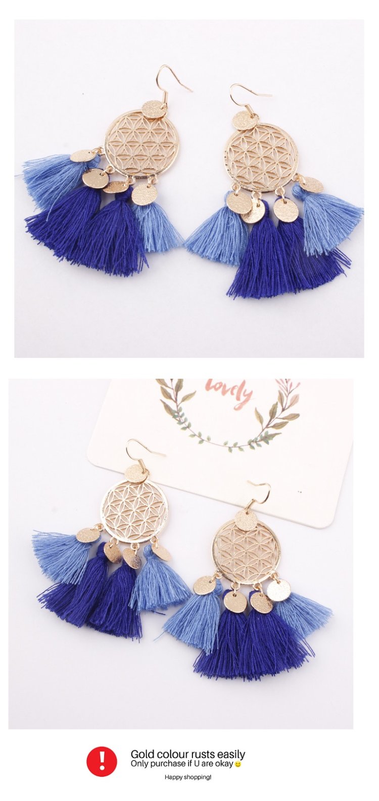 A-SD-EH116402blu Sky Blue Flower Elegant Tassel Hook Earrings