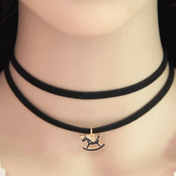 C10062174 Tattoo choker with rocking horse charm choker necklace