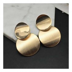 A-FX-E6047 Curved Circle Golden Plates Double Sized Earstuds