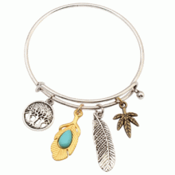P121749 Silver leaves charms bangle accessories malaysia