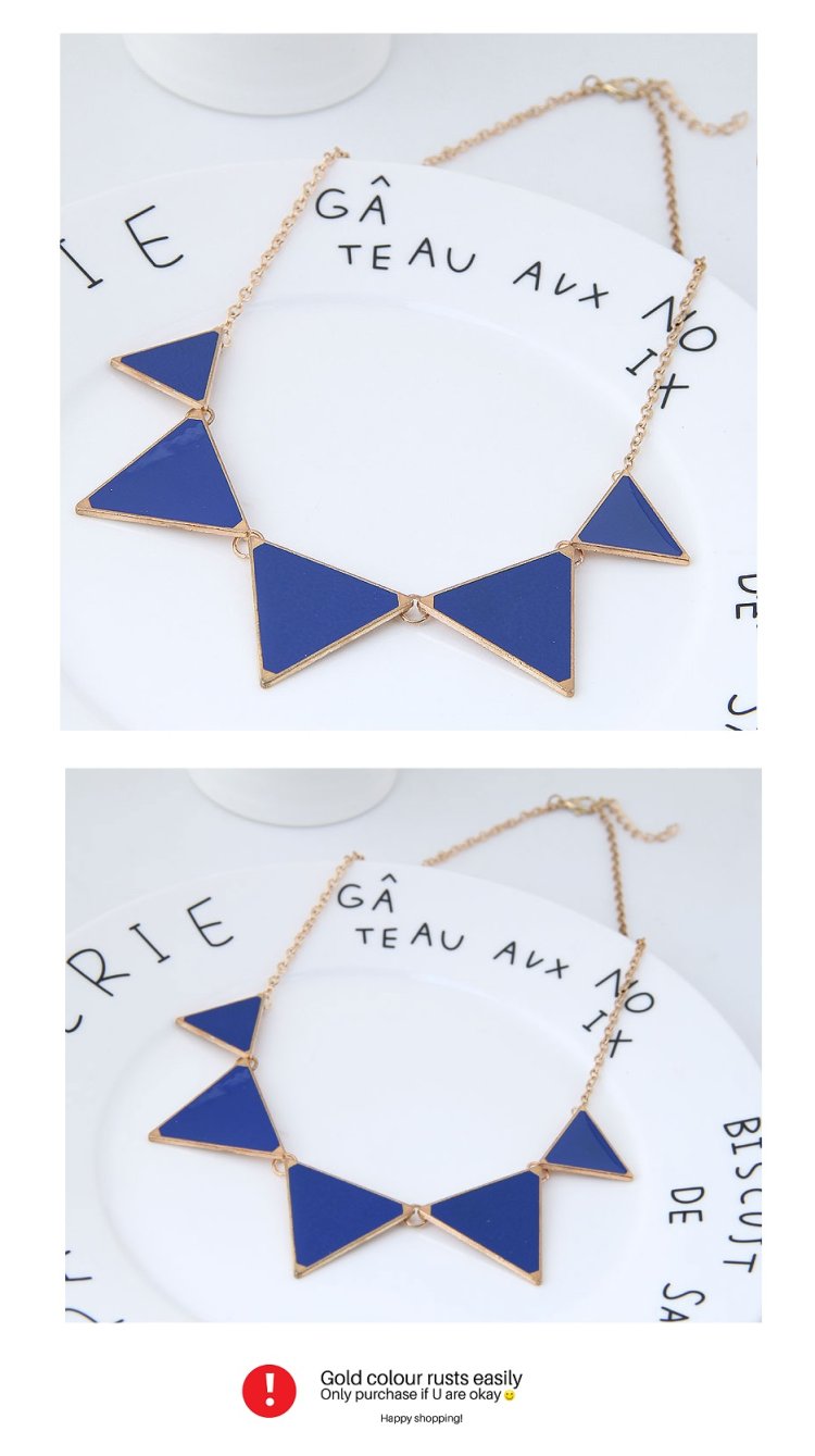C09082767 Bright Blue Triangles Fashionable Gold Chain Necklace