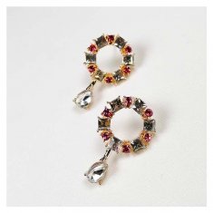 A-QK-0663 Pink Silver Crystal Beads Ring Shape Korean Earrings
