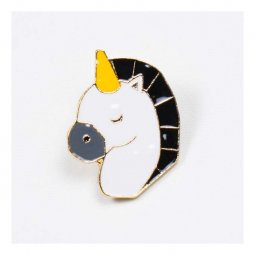 A-KJ-Uni-Black Unicorn Black Weave Gold Enamel Pin Brooch