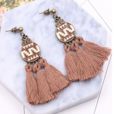 A-HH-HQET-022brown Brown Tassels Circle Abstract Design Earstuds