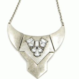 B-T-C31-434 Antique silver crystals geometry statement necklace