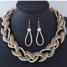 C09121581 Elegant Twisted Black Gold Necklace & Earrings Set