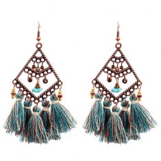 A-hh-HQEF1119turquoise Turquoise Mixed Tassel Beads Hook Earring