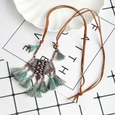 A-ZB-xl864 Green-Turquoise Brown Tassel Vintage Style Necklace