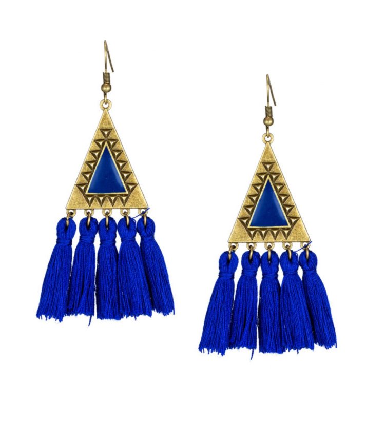 A-KJ-E020325blue Blue Triangle Vintage Tassel Earrings Malaysia