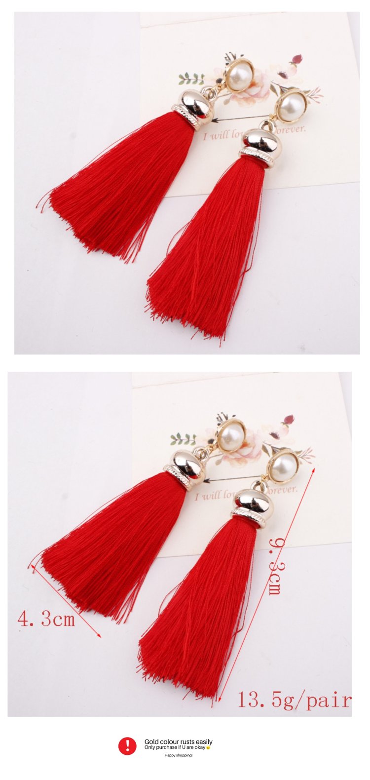 A-SD-EH017red Red Gold White Bead Tassel Earstuds Malaysia