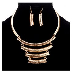 A-CJ-CZ014 Golden Dangling Curved Shape Necklaces With Earrings