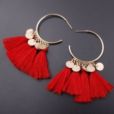 A-SD-EH525redc Red Tassel Round Charms Bohemian Earstuds