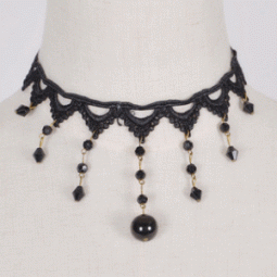 P117294 Black lace dangling bead tattoo choker necklace