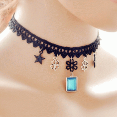 A-GH-N3596 Blue bead clover charm tattoo choker necklace shop