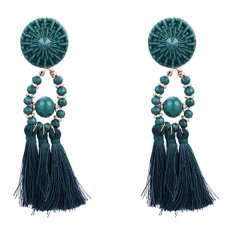 P127518 Dark Green Elegant Beads Tassel Earstuds Malaysia