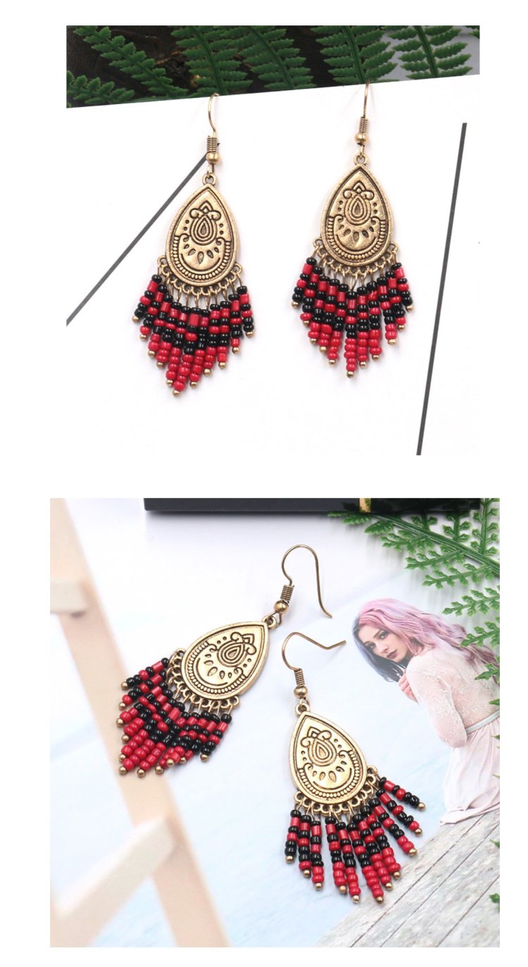 A-HH-HQEF1249 Classic Gold Red Black Dangling Beads Earrings