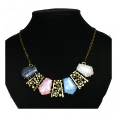 A-H2-X319 Coloured Gem Stones Necklace In Black Pink Blue White