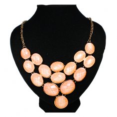 A-H2-X422 Peachy Orange Gem In Glamorous Golden Necklace